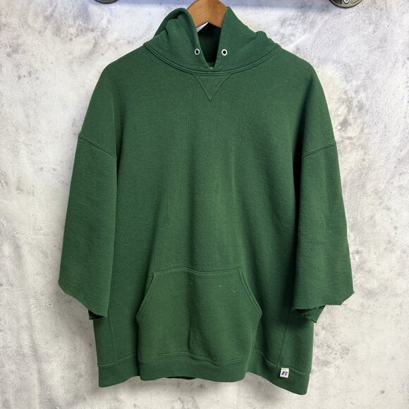 Vintage Russell Athletic Hoodie Sweatshirt Mens XXL 26.5x28 Cut Short Sleeve Y2K - Picture 1 of 9